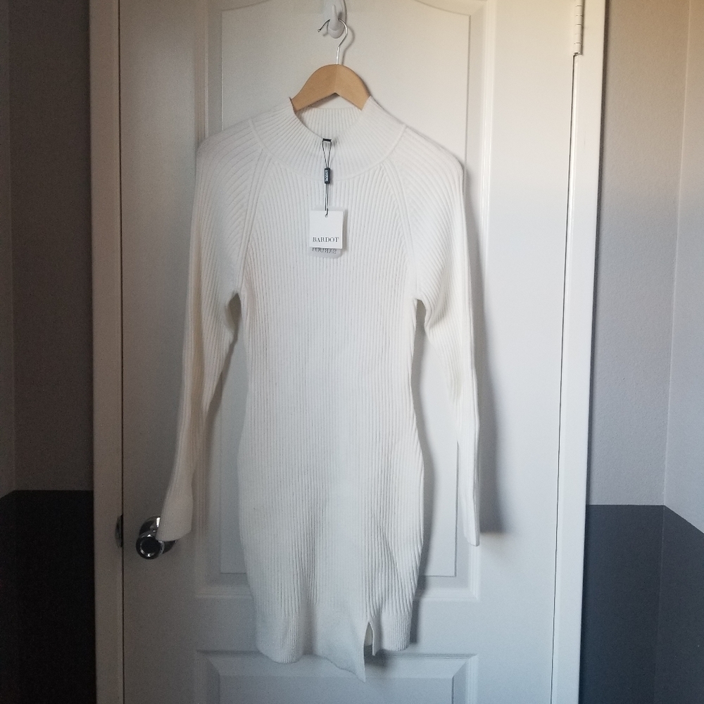 SALE ❤  Bardot Ivory Mini Ribbed Mockneck Bodycon Long Sleeve Dress - Picture 3 of 15